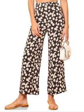 Reformation Tiki Pants Daisy Chain Floral Wide Leg High Rise Retro Vibe Sz 10